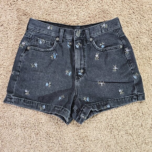 American Eagle Outfitters Pants - American Eagle Jean Shorts Womens 2 Black Mom Short Floral Embroidered Denim